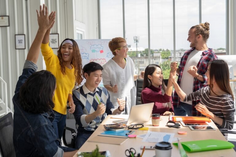 Team 11 group of asian and multiethnic business people with casual suit working